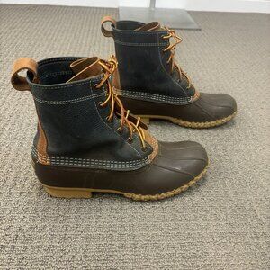LL Bean Duck Boots 9 Blue Lace Up Unlined Rubber Waterproof Leather Footwear
